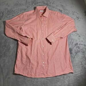 Eton Shirt Men XL 44 17.5 Orange Plaid Contemporary Button Up Long Sleeve Cotton